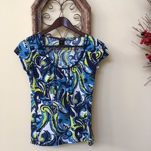 Ann Taylor Blue/Black/Yellow Top